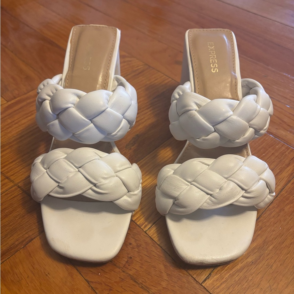 Express White Heeled Shoes with Braided Design
